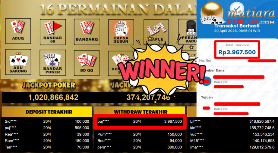 Bukti Withdraw ( 3.967.500,-) Member Setia MutiaraPoker