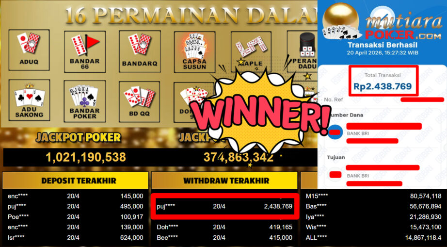 Bukti Withdraw ( 2.438.769,-) Member Setia MutiaraPoker