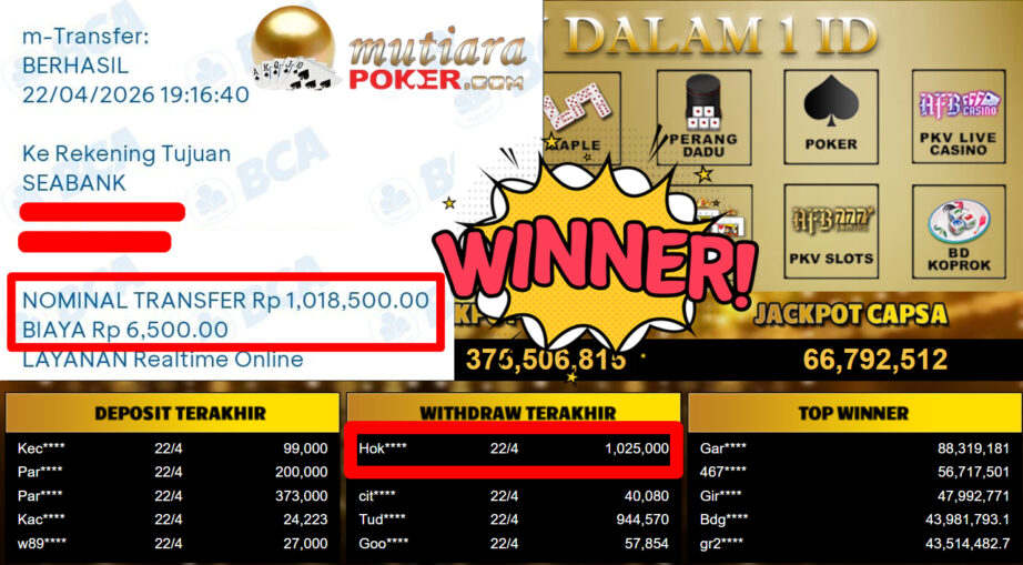 Bukti Withdraw ( 1.025.000,-) Member Setia MutiaraPoker