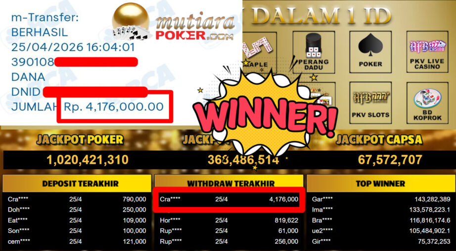 Bukti Withdraw ( 4.176.000,-) Member Setia MutiaraPoker