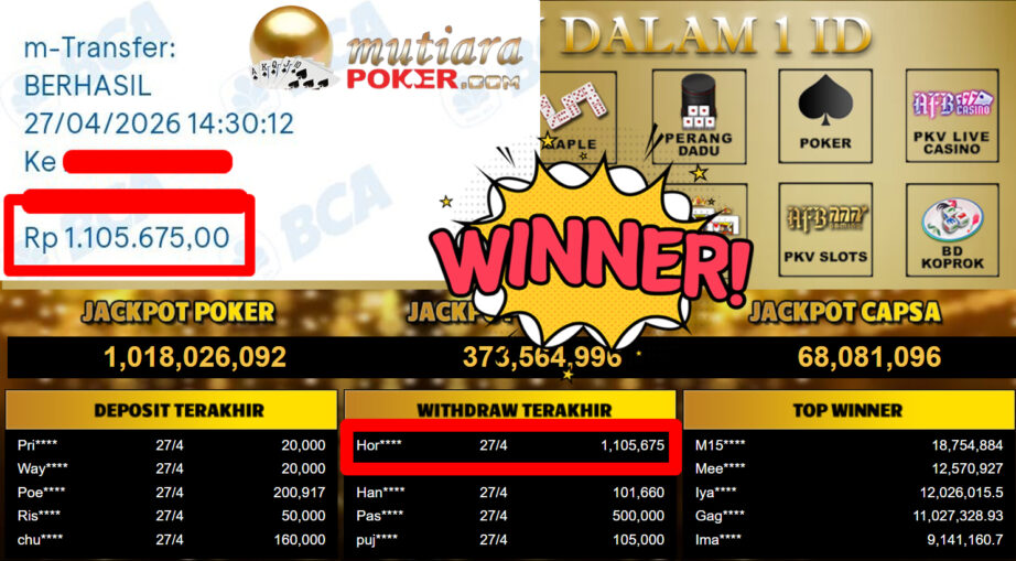 Bukti Withdraw ( 1.105.675,-) Member Setia MutiaraPoker