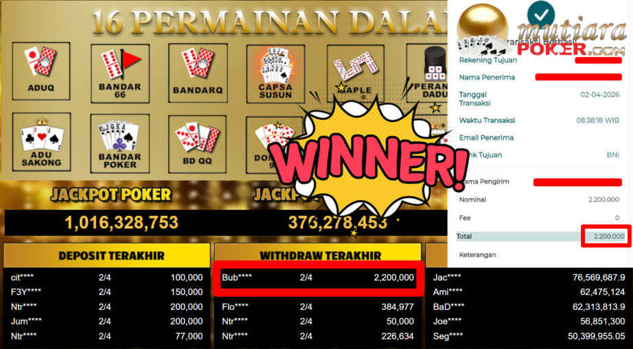 Bukti Withdraw ( 2.200.000,-) Member Setia MutiaraPoker