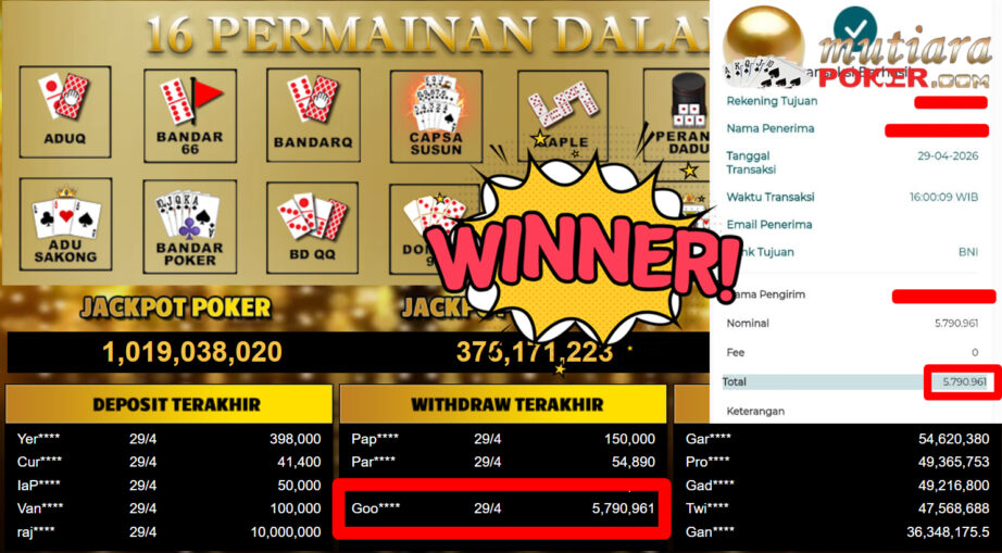 Bukti Withdraw ( 5.790.961,-) Member Setia MutiaraPoker