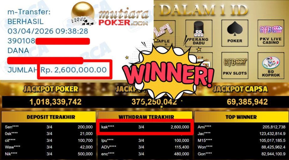 Bukti Withdraw ( 2.600.000,-) Member Setia MutiaraPoker