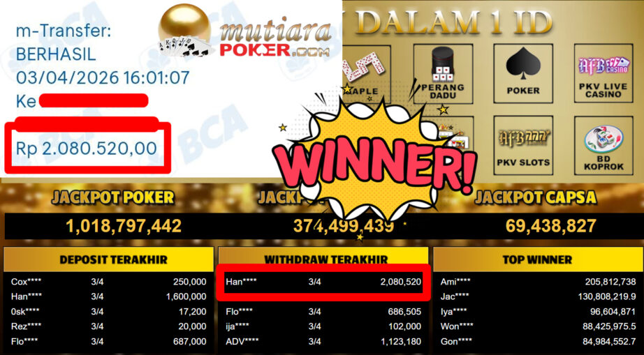 Bukti Withdraw ( 2.080.520,-) Member Setia MutiaraPoker