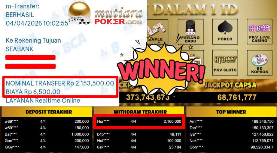 Bukti Withdraw ( 2.160.000,-) Member Setia MutiaraPoker