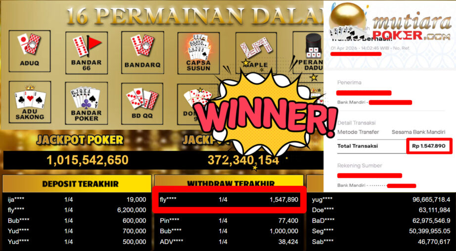 Bukti Withdraw ( 1.547.890,-) Member Setia MutiaraPoker