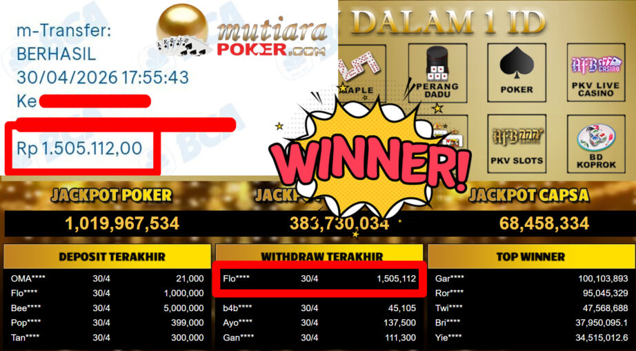 Bukti Withdraw ( 1.505.112,-) Member Setia MutiaraPoker