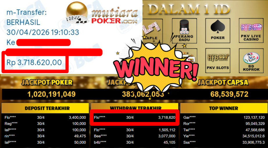 Bukti Withdraw ( 3.718.620,-) Member Setia MutiaraPoker