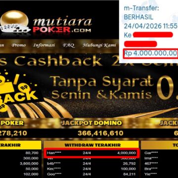 Bukti Withdraw ( 4,000,000,-) Member Setia Mutiarapoker