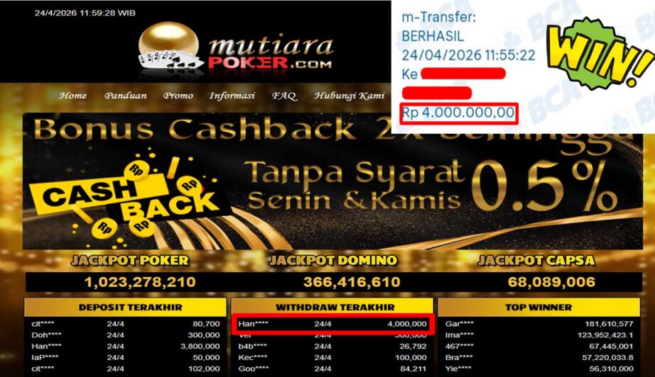 Bukti Withdraw ( 4,000,000,-) Member Setia Mutiarapoker