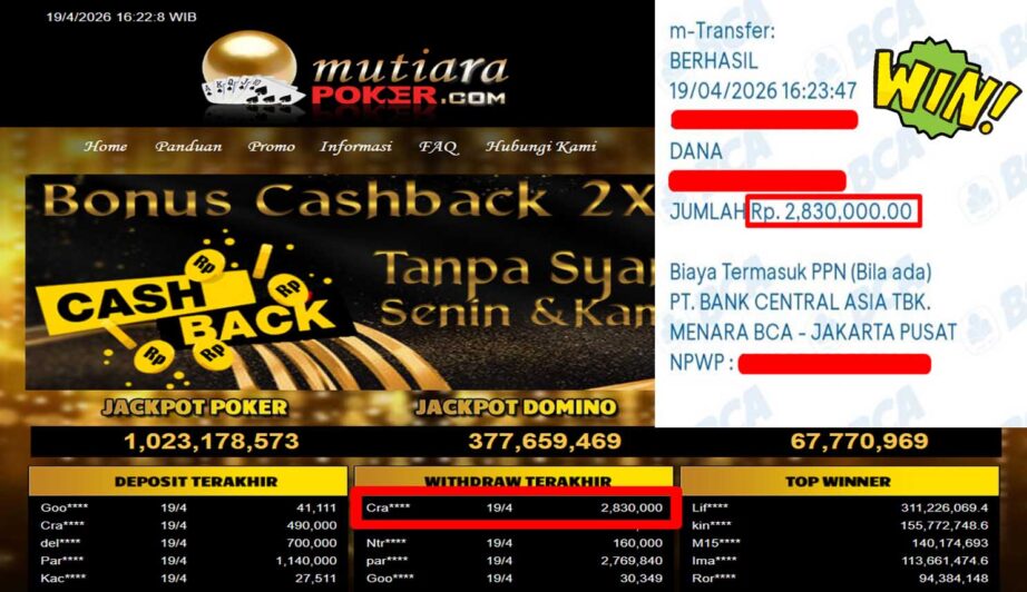 Bukti Withdraw ( 2,830,000,-) Member Setia Mutiarapoker