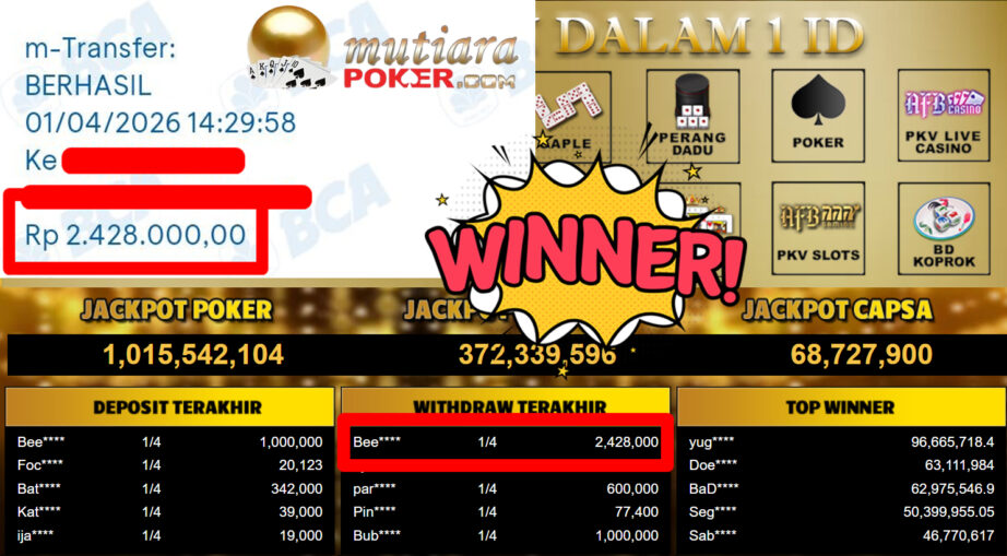 Bukti Withdraw ( 2.428.000,-) Member Setia MutiaraPoker