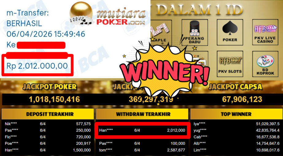 Bukti Withdraw ( 2.012.000,-) Member Setia MutiaraPoker