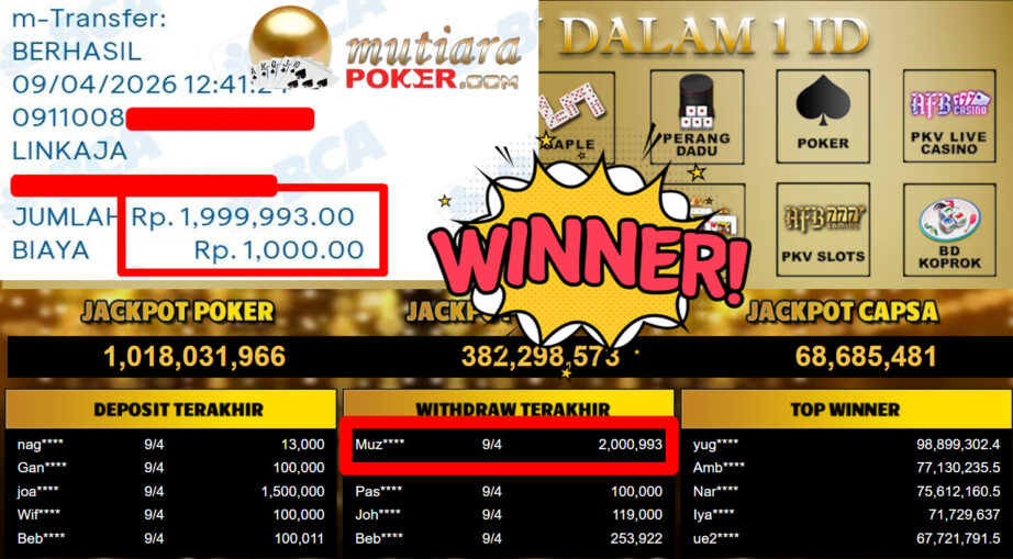 Bukti Withdraw ( 2.000.993,-) Member Setia MutiaraPoker