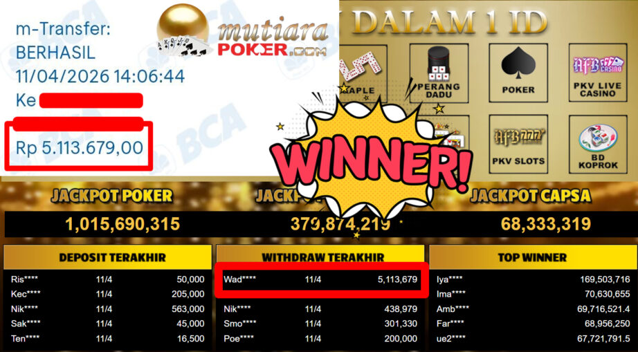 Bukti Withdraw ( 5.113.679,-) Member Setia MutiaraPoker