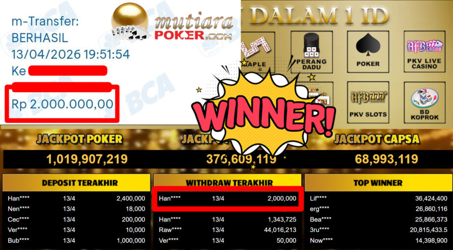 Bukti Withdraw ( 2.000.000,-) Member Setia MutiaraPoker