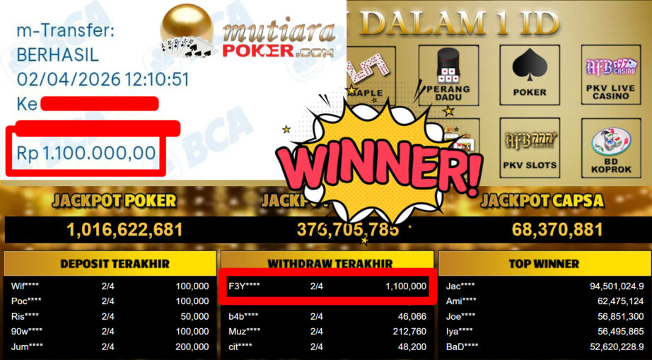 Bukti Withdraw ( 1.100.000,-) Member Setia MutiaraPoker