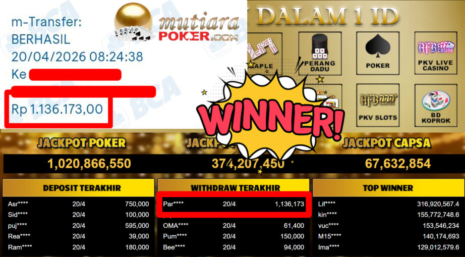 Bukti Withdraw ( 1.136.173,-) Member Setia MutiaraPoker