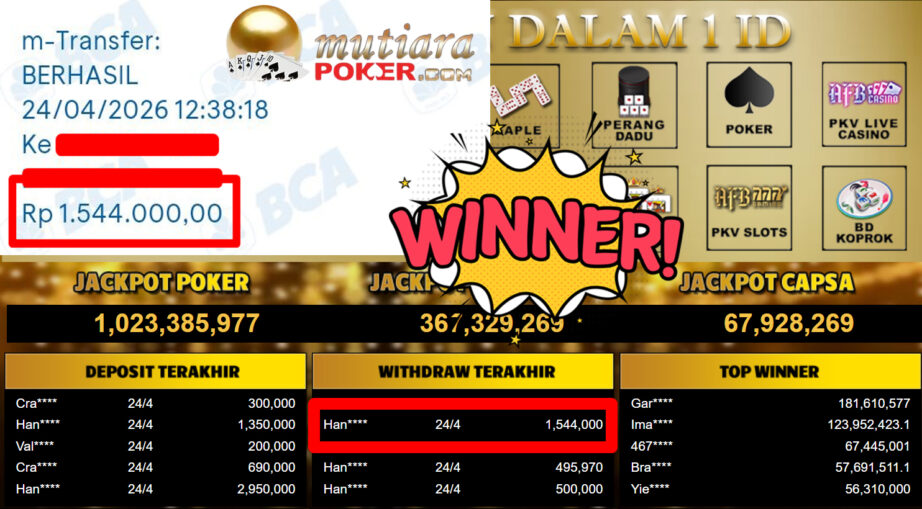 Bukti Withdraw ( 1.544.000,-) Member Setia MutiaraPoker