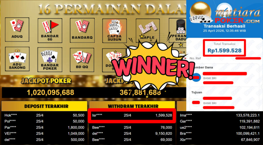 Bukti Withdraw ( 1.599.258,-) Member Setia MutiaraPoker