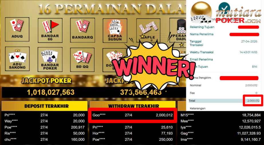 Bukti Withdraw ( 2.000.012,-) Member Setia MutiaraPoker