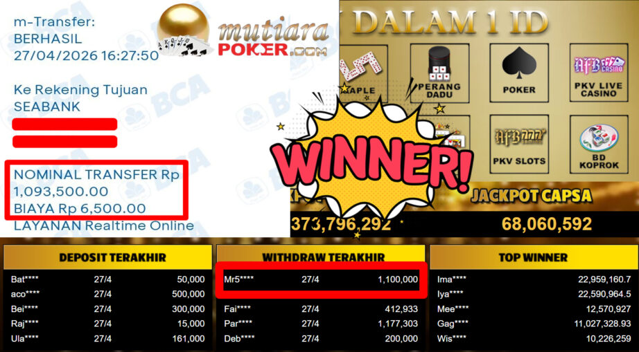 Bukti Withdraw ( 1.100.000,-) Member Setia MutiaraPoker