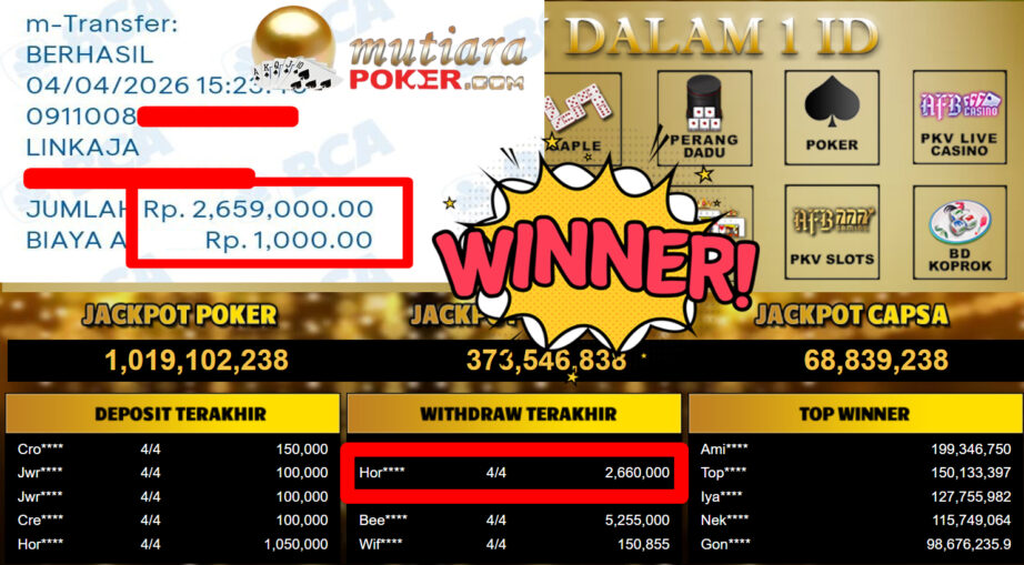 Bukti Withdraw ( 2.660.000,-) Member Setia MutiaraPoker