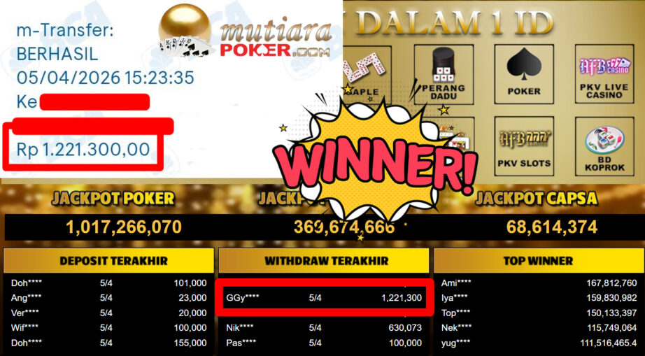 Bukti Withdraw ( 1.221.300,-) Member Setia MutiaraPoker