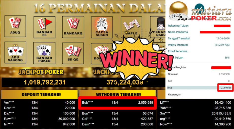 Bukti Withdraw ( 2.059.988,-) Member Setia MutiaraPoker