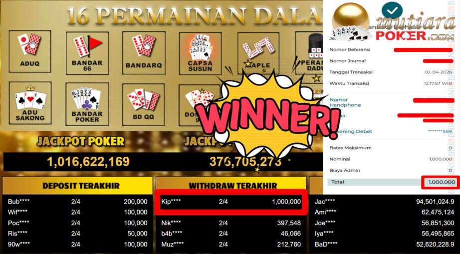 Bukti Withdraw ( 1.000.000,-) Member Setia MutiaraPoker