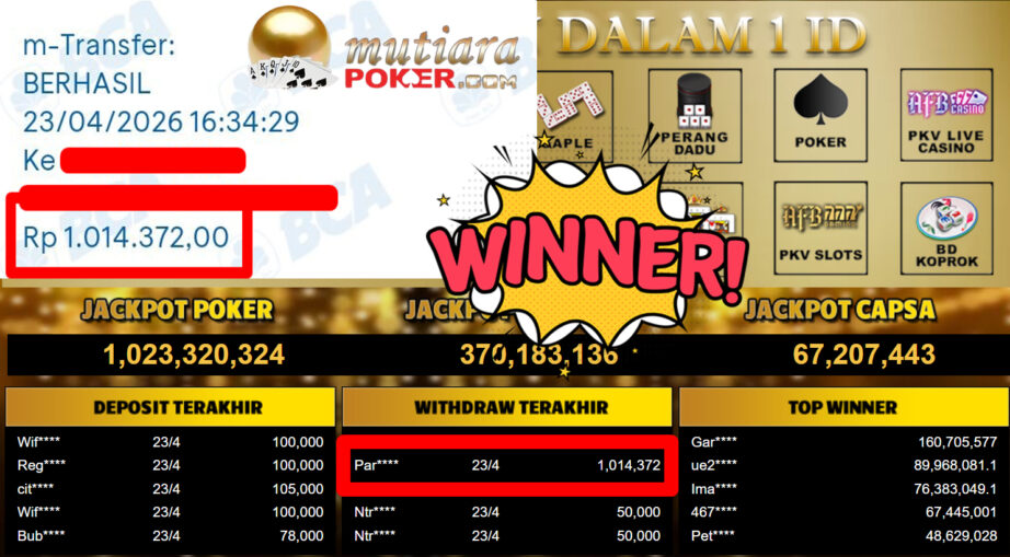 Bukti Withdraw ( 1.014.372,-) Member Setia MutiaraPoker