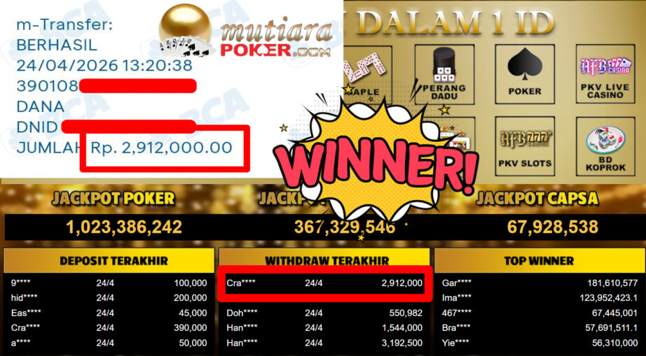 Bukti Withdraw ( 2.912.000,-) Member Setia MutiaraPoker