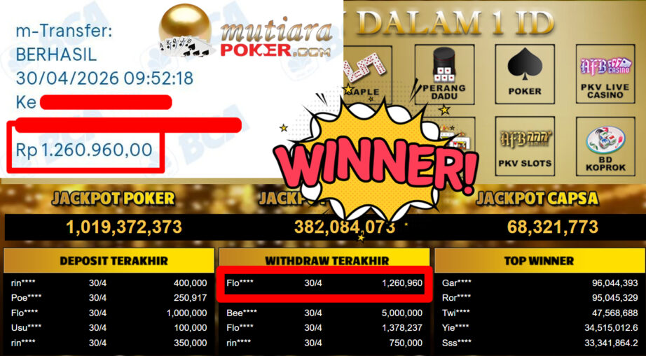 Bukti Withdraw ( 1.260.960,-) Member Setia MutiaraPoker
