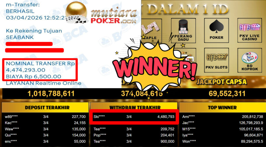 Bukti Withdraw ( 4.480.793,-) Member Setia MutiaraPoker