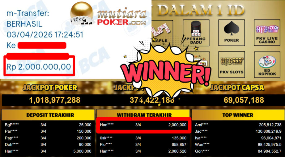 Bukti Withdraw ( 2.700.000,-) Member Setia MutiaraPoker