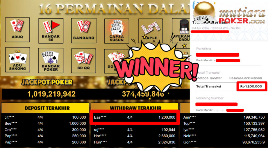 Bukti Withdraw ( 1.200.000,-) Member Setia MutiaraPoker