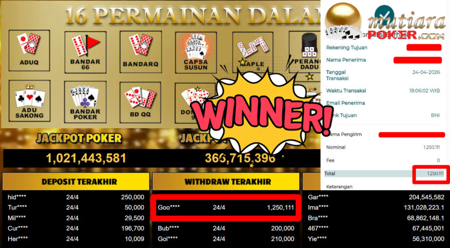 Bukti Withdraw ( 1.250.111,-) Member Setia MutiaraPoker