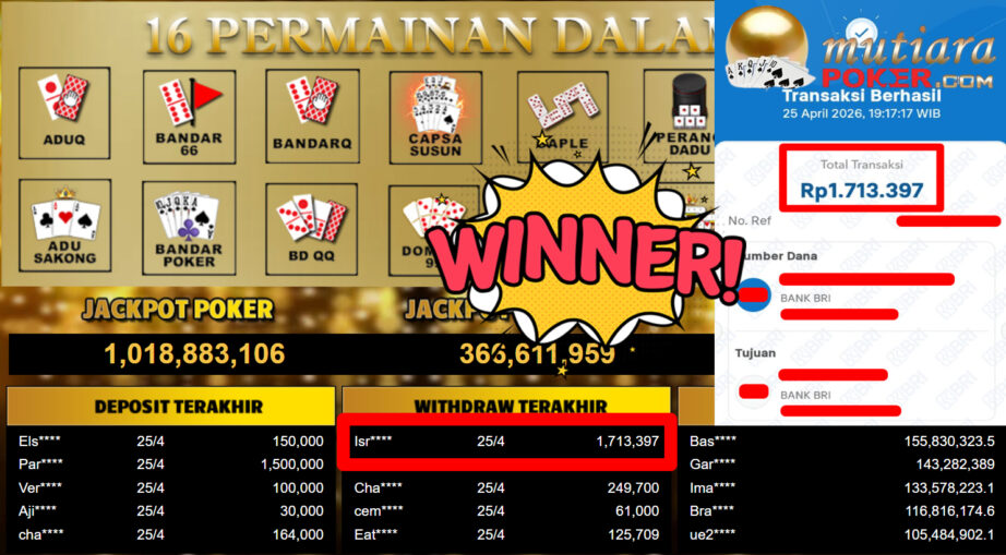 Bukti Withdraw ( 1.713.397,-) Member Setia MutiaraPoker