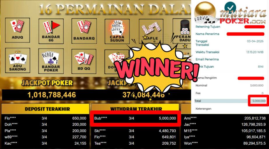 Bukti Withdraw ( 5.000.000,-) Member Setia MutiaraPoker