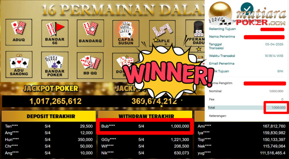 Bukti Withdraw ( 1.000.000,-) Member Setia MutiaraPoker
