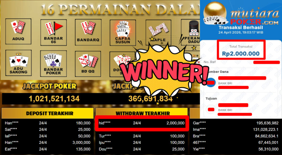 Bukti Withdraw ( 2.000.000,-) Member Setia MutiaraPoker
