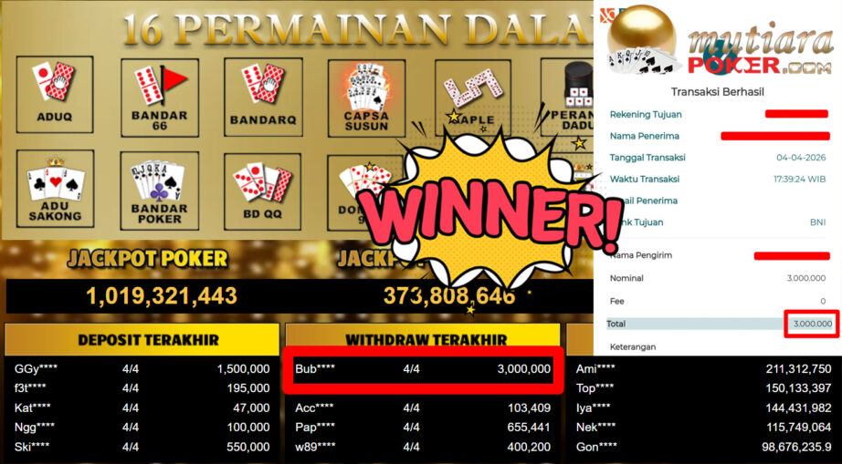 Bukti Withdraw ( 3.000.000,-) Member Setia MutiaraPoker