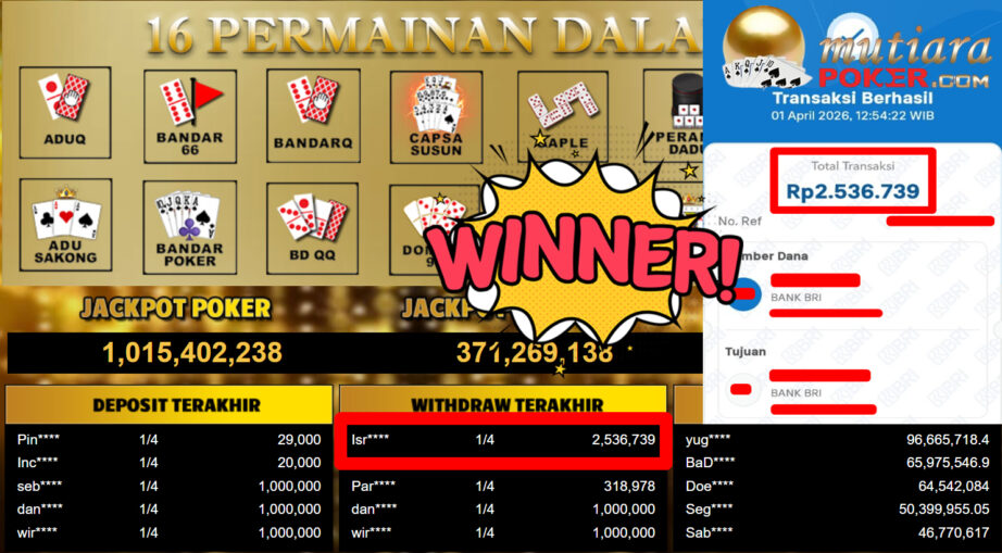 Bukti Withdraw ( 2.536.739,-) Member Setia MutiaraPoker