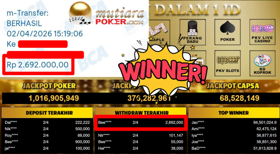 Bukti Withdraw ( 2.692.000,-) Member Setia MutiaraPoker