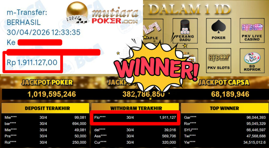 Bukti Withdraw ( 1.911.127,-) Member Setia MutiaraPoker