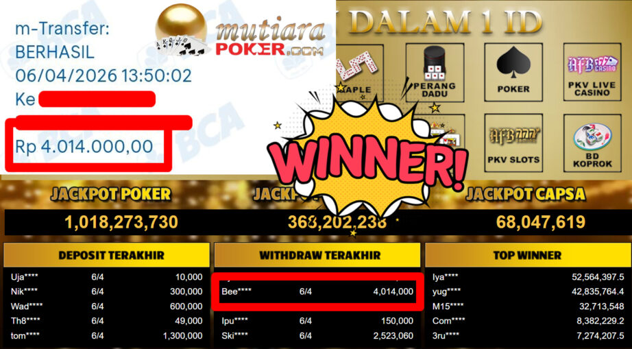 Bukti Withdraw ( 4.014.000,-) Member Setia MutiaraPoker