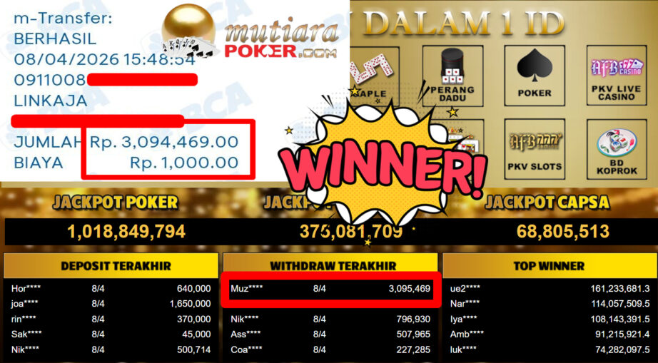 Bukti Withdraw ( 3.095.469,-) Member Setia MutiaraPoker