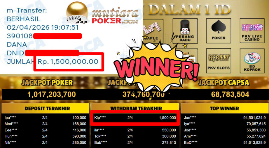 Bukti Withdraw ( 1.500.000,-) Member Setia MutiaraPoker