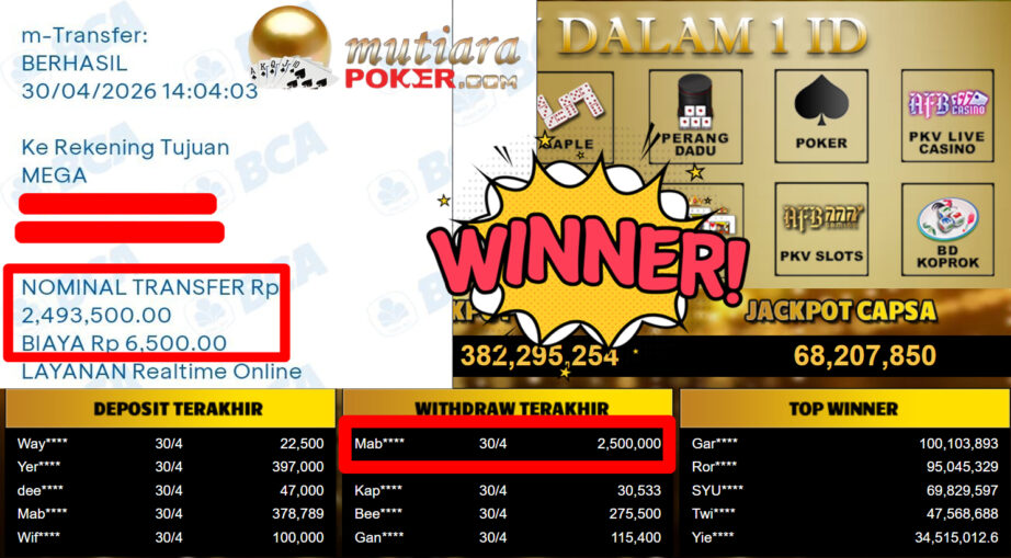 Bukti Withdraw ( 2.500.000,-) Member Setia MutiaraPoker